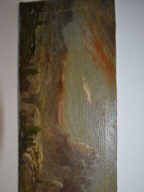Antique 19th Century Hudson River Landscape Scenic Oil Painting SIGNED-24" x 12"